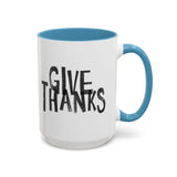 Faith Culture - Give Thanks Christian Thanksgiving Accent Coffee Mug, 11oz and 15oz 15oz Light Blue