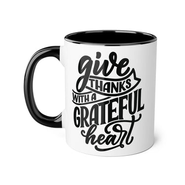 Faith Culture - Give Thanks with a Grateful Heart - Christian Thanksgiving Accent Mug, 11oz Black 11oz
