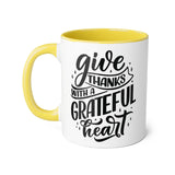 Faith Culture - Give Thanks with a Grateful Heart - Christian Thanksgiving Accent Mug, 11oz Yellow 11oz