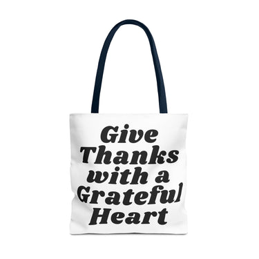 Faith Culture - Give Thanks with a Grateful Heart Tote Bag Thanksgiving Gift Christian Inspirational Carryall 18" × 18'' Navy