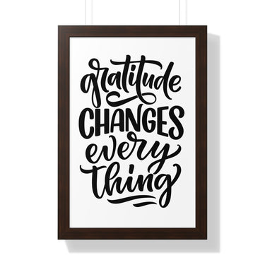 Faith Culture - Gratitude Changes Everything - Christian Thanksgiving Wall Art 16″ x 24″ Walnut