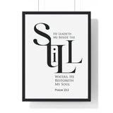 Faith Culture - "He Leads Me Beside Quiet Waters" - Psalm 23:2 Christian Vertical Framed Wall Art 18″ x 24″ Black