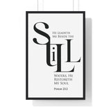 Faith Culture - "He Leads Me Beside Quiet Waters" - Psalm 23:2 Christian Vertical Framed Wall Art 20" x 30" Black