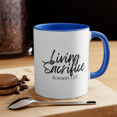 Faith Culture - Living Sacrifice - Romans 12:1 Christian Accent Coffee Mug 11oz Blue