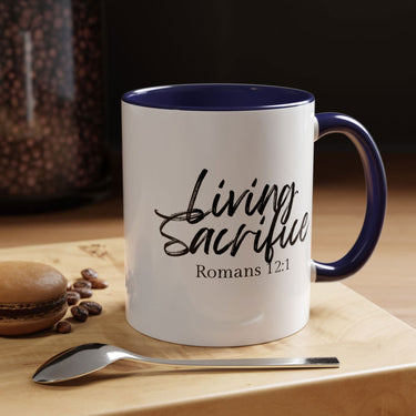 Faith Culture - Living Sacrifice - Romans 12:1 Christian Coffee Mug 11oz Navy