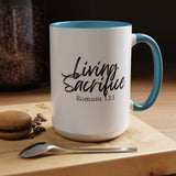 Faith Culture - Living Sacrifice - Romans 12:1 Christian Coffee Mug 15oz Light Blue