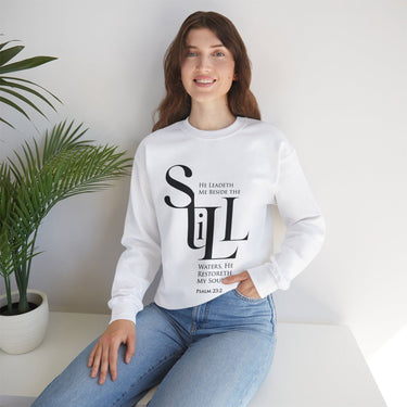 Faith Culture - Psalm 23:2 - Christian Unisex Heavy Blendâ„¢ Crewneck Sweatshirt White