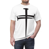 Faith Culture - Redemption Cross Christian Unisex Cut & Sew Tee (AOP) White stitching