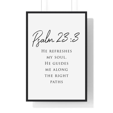 Faith Culture - Restored Soul - Psalm 23:3 - Christian Wall Art 24″ x 36″ Black