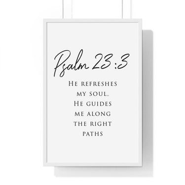 Faith Culture - Restored Soul - Psalm 23:3 - Christian Wall Art 20" x 30" White