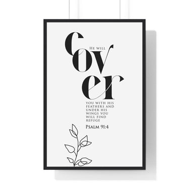 Faith Culture - Sheltered Under His Wings - Psalm 91:4 - Christian Wall Art 24″ x 36″ Black