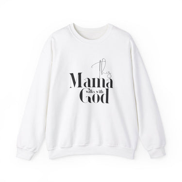 Faith Culture - This Mama Walks with God -Christian Unisex Heavy Blendâ„¢ Crewneck Sweatshirt White