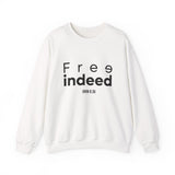 Free Indeed Abstract Christian Sweatshirt – John 8:36 in white | Faith Culture