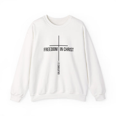 Freedom in Christ Christian Sweatshirt – Galatians 5:1 in white | Faith Culture