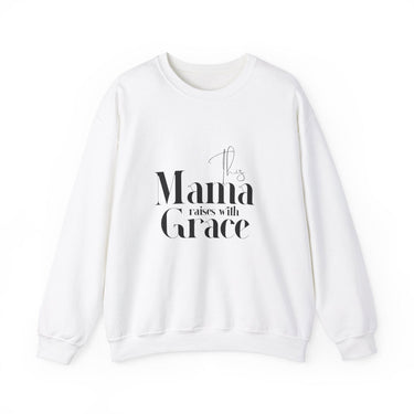 This Mama Raises with Grace Christian Sweatshirt in white | Faith Culture