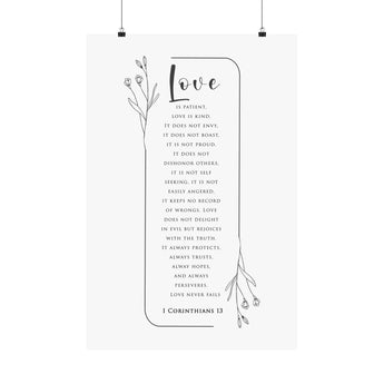 Faith Culture Love Is Patient 1 Corinthians 13 Christian Matte Poster | Love Never Fails Scripture Wall Art Print
