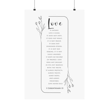 Faith Culture Love Is Patient 1 Corinthians 13 Christian Matte Poster | Love Never Fails Scripture Wall Art Print 20″ x 30″ Matte
