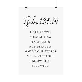 Faith Culture Fearfully And Wonderfully Made Psalm 139:14 Christian Matte Poster | Minimal Typography Scripture Wall Art Print