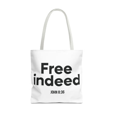 Free Indeed Christian Tote Bag | John 8:36 Bible Verse Gift 18" × 18'' White