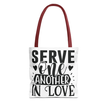 Faith Culture - Serve One Another in Love Christian Tote Bag - Galatians 5:13 Bible Verse 13" × 13'' Red