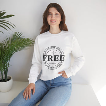 Faith Culture – Set Free Christian Crewneck Sweatshirt – White | John 8:36