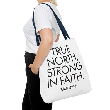 True North Strong in Faith Christian Tote Bag | Psalm 121:1-2 Scripture Gift