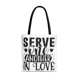 Faith Culture - Serve One Another in Love Christian Tote Bag - Galatians 5:13 Bible Verse 18" × 18'' Black