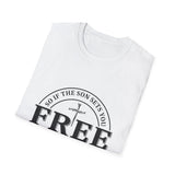 Faith Culture – Free Indeed Circle Emblem Unisex T-Shirt – White | Christian Freedom Tee with Cross Design & John 8:36