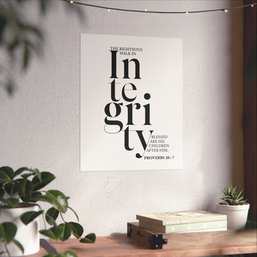 Faith Culture - Walk in Integrity Christian Poster Proverbs 20:7 Scripture Wall Art