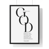 Merciful and Gracious framed Bible verse wall art inspired by Psalm 86:15, black frame with black and white scripture typography