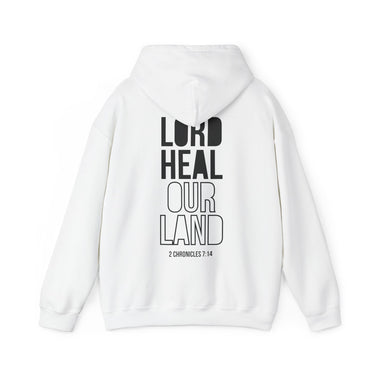 Lord Heal Our Land Back Print Christian Hoodie | 2 Chronicles 7:14 Scripture Apparel