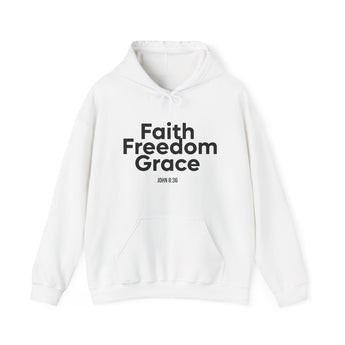 Faith Freedom Grace Christian Hoodie | John 8:36 Bible Verse Apparel White