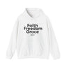 Faith Freedom Grace Christian Hoodie | John 8:36 Bible Verse Apparel White
