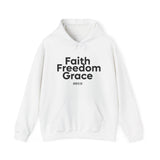 Faith Freedom Grace Christian Hoodie | John 8:36 Bible Verse Apparel White