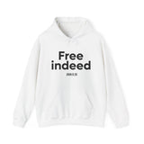 Free Indeed Christian Hoodie | John 8:36 Bible Verse Apparel White