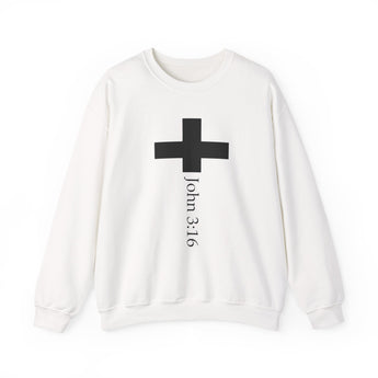 Faith Culture - John 3:16 Cross Crewneck Sweatshirt – White | Minimalist Christian Fleece Pullover