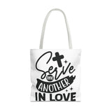 Faith Culture - Serve One Another in Love Christian Tote Bag - Galatians 5:13 Bible Verse 18" × 18'' White