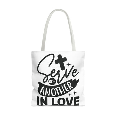 Faith Culture - Serve One Another in Love Christian Tote Bag - Galatians 5:13 Bible Verse 18" × 18'' White