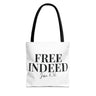 Faith Culture – Free Indeed Christian Tote Bag | John 8:36 Bible Verse Tote 13" × 13'' Black