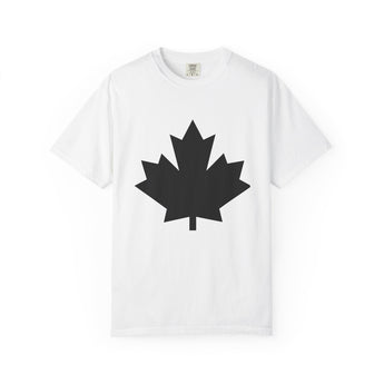 Faith Culture - Bold Black Maple Leaf Unisex T-Shirt – White | Minimalist Canadian Pride Tee