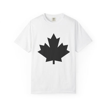Faith Culture - Bold Black Maple Leaf Unisex T-Shirt – White | Minimalist Canadian Pride Tee