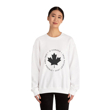Faith Culture – O Canada Circle Maple Leaf Crewneck Sweatshirt – White | True North Canadian Pride Pullover