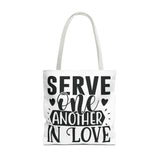 Faith Culture - Serve One Another in Love Christian Tote Bag - Galatians 5:13 Bible Verse 18" × 18'' White