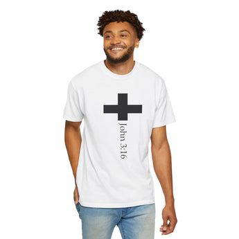 Faith Culture - John 3:16 Cross Garment Dyed T Shirt – White | Comfort Colors Christian Tee