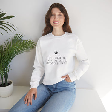 Faith Culture – True North Strong & Free Crewneck Sweatshirt – White | Minimalist Canadian Anthem Pullover