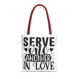 Faith Culture - Serve One Another in Love Christian Tote Bag - Galatians 5:13 Bible Verse 16" × 16'' Red