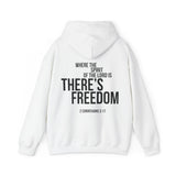 Where the Spirit Is There’s Freedom Back Print Christian Hoodie | 2 Corinthians 3:17 Scripture Apparel White