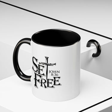 Faith Culture - Set Free John 8:36 Christian Accent Mug, 11oz & 15oz | Bold Cross Design Coffee Cup