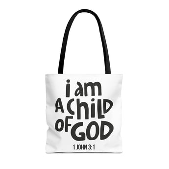 Faith Culture I Am a Child of God Tote Bag | 1 John 3:1 Christian Faith Tote