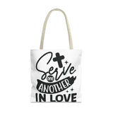Faith Culture - Serve One Another in Love Christian Tote Bag - Galatians 5:13 Bible Verse 18" × 18'' Beige
